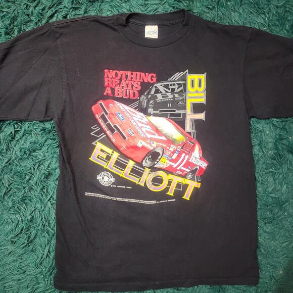 Vintage 1992 Bill Elliott Budweiser NASCAR Tee XL “Nothing Beats a Bud” Black - Picture 1 of 6
